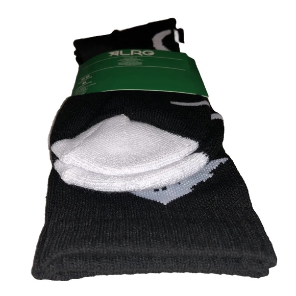 LRG Lifted Research Group Crew Socks 1 Pair Men 6.5-12 Black w White Tree & Logo - Picture 8 of 9